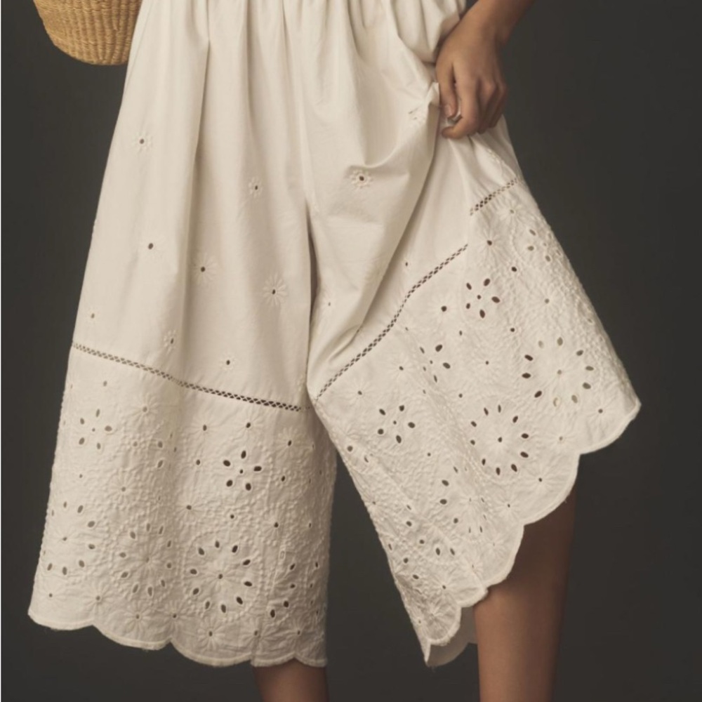 Maeve Cream Eyelet Wide-Leg Pants